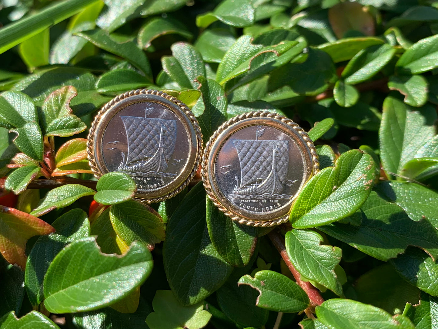 Barco vikingo Platino Noble (como Britannia) Moneda Moneda de platino vintage y gemelos de oro de 9 quilates y 9 quilates, 13,00 g