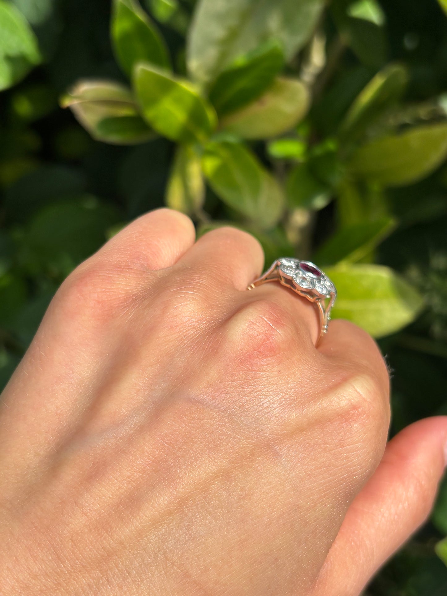 Vintage 0.75ct Ruby & 0.86ct Diamond set in 18ct God Cluster Ring