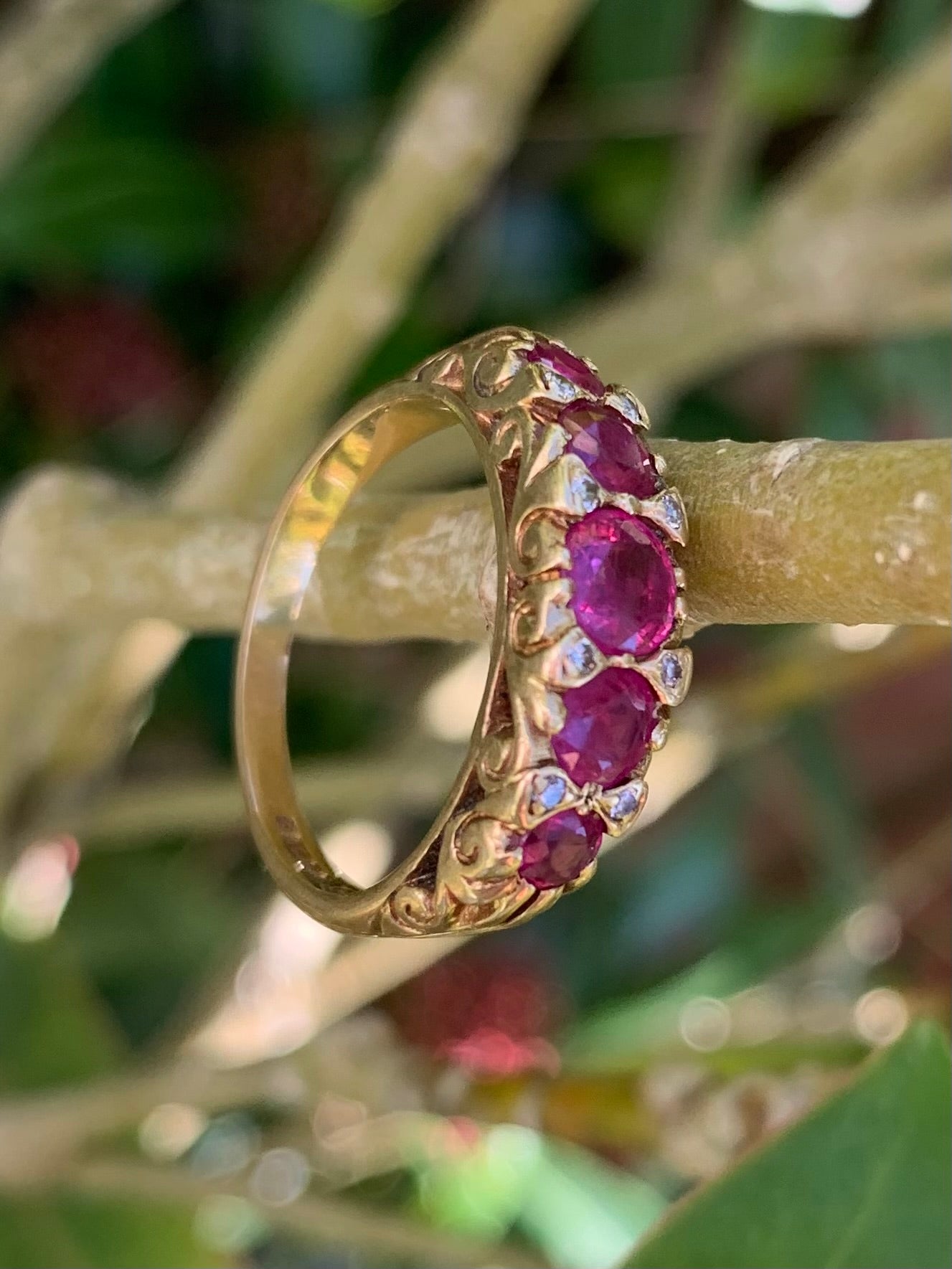 Stunning Vintage 1.5ct Ruby & Diamond 18ct Gold Half Eternity Ring
