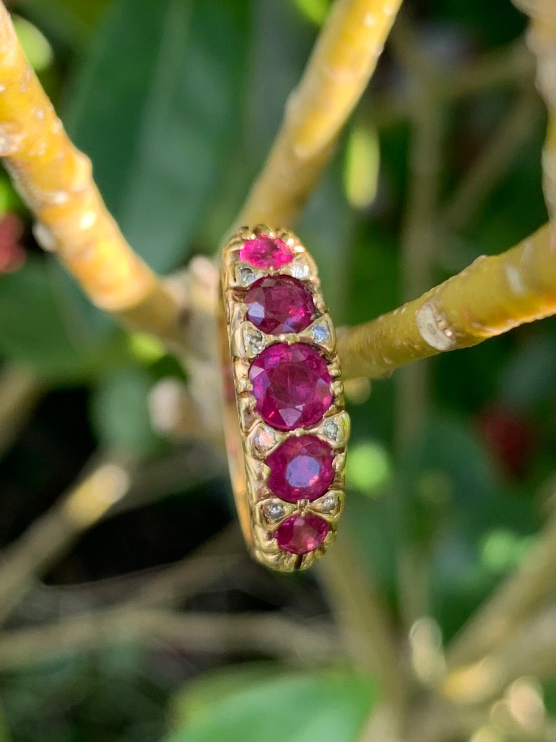 Stunning Vintage 1.5ct Ruby & Diamond 18ct Gold Half Eternity Ring