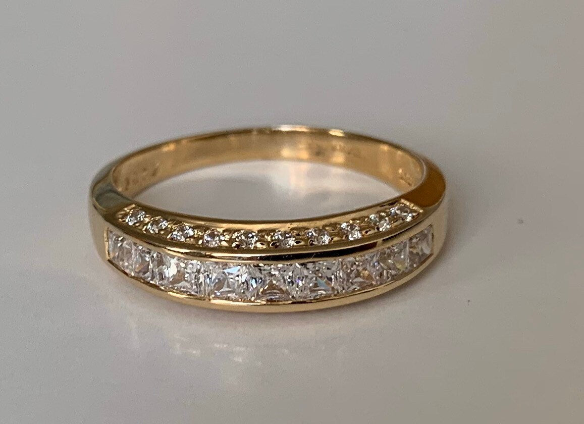 Anillo de compromiso de circonio cúbico de oro de 14k, anillo de boda, anillo de aniversario, regalo de cumpleaños para ella, tamaño Reino Unido S, EE.UU. 9 1/4