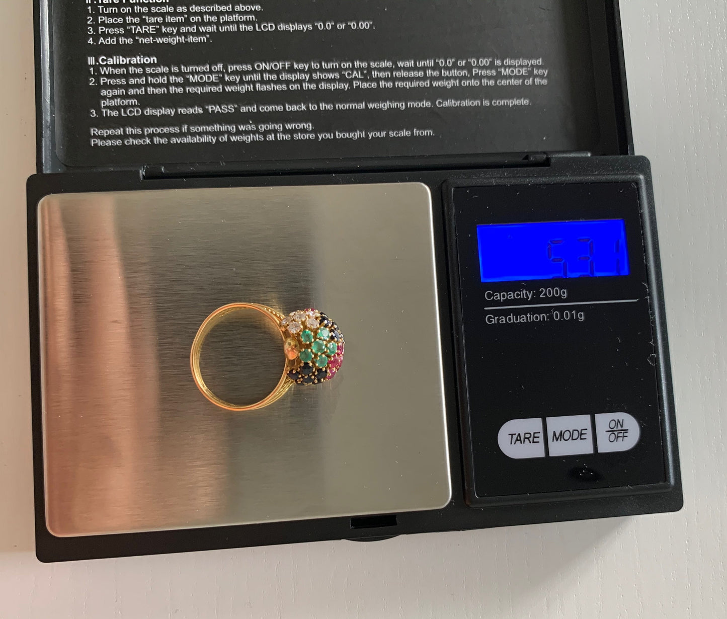 Vintage 18k Gold Dome Ring,Sapphire Rubies Emeralds and Diamond CZGold Ring,Cocktail Ring,Anniversary Birthday Gift,SizeUK O 1/2, US 7 1/4