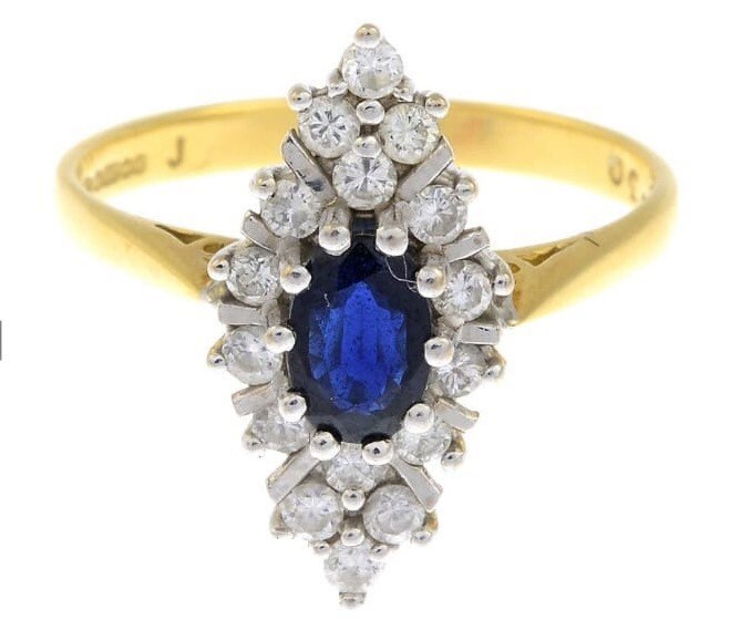 Vintage 18k Gold Sapphire and Diamond Ring,Engagement Anniversary Birthday Gift,Cocktail Ring,September Birthstone,Size K 1/2,US 51/2