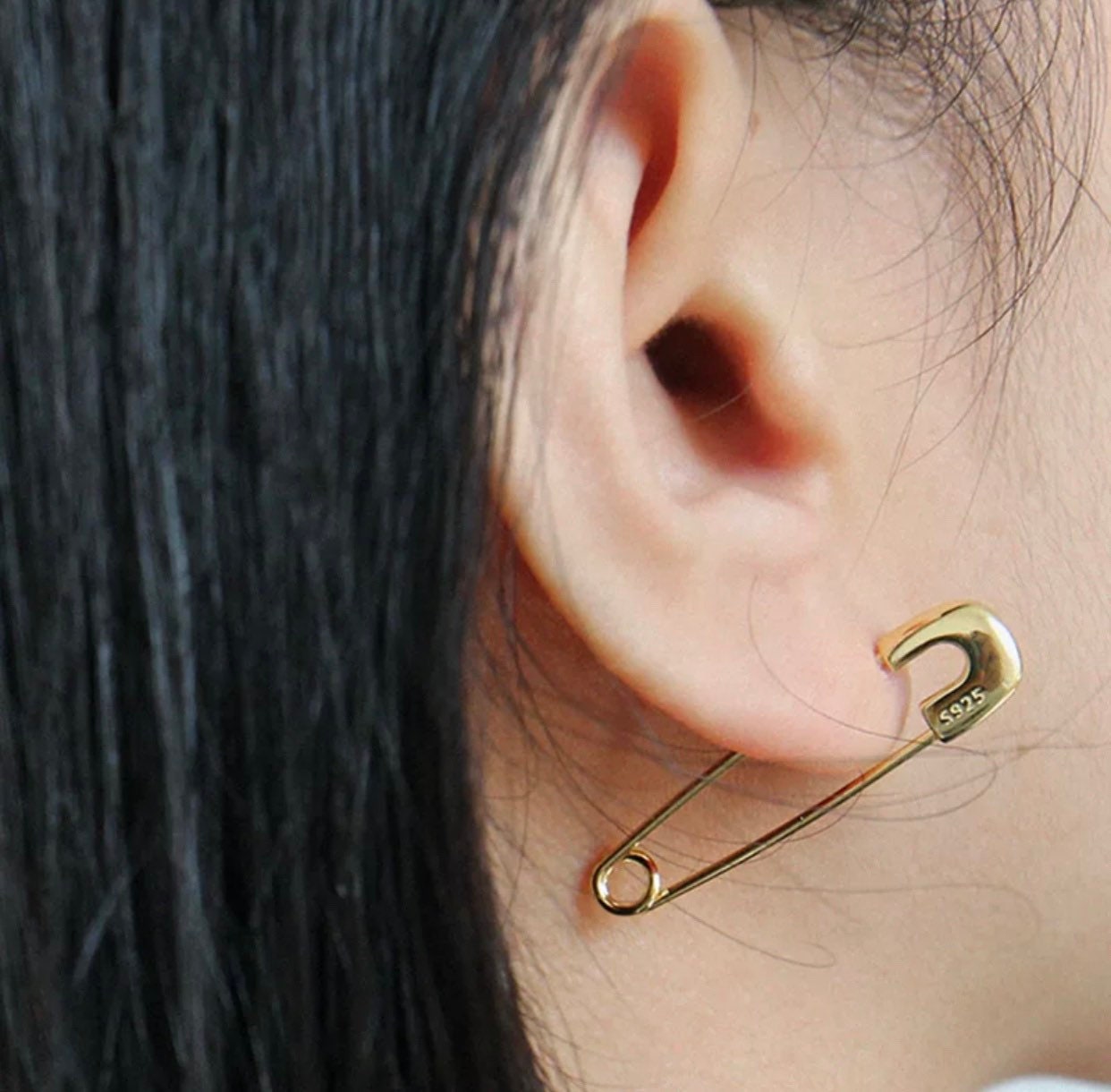 Pendientes de clip de papel de plata de ley 925 y vermil de oro amarillo de 18 k, pendientes de pasador de seguridad, pendientes apilables, pendientes de lóbulo de oreja de cartílago