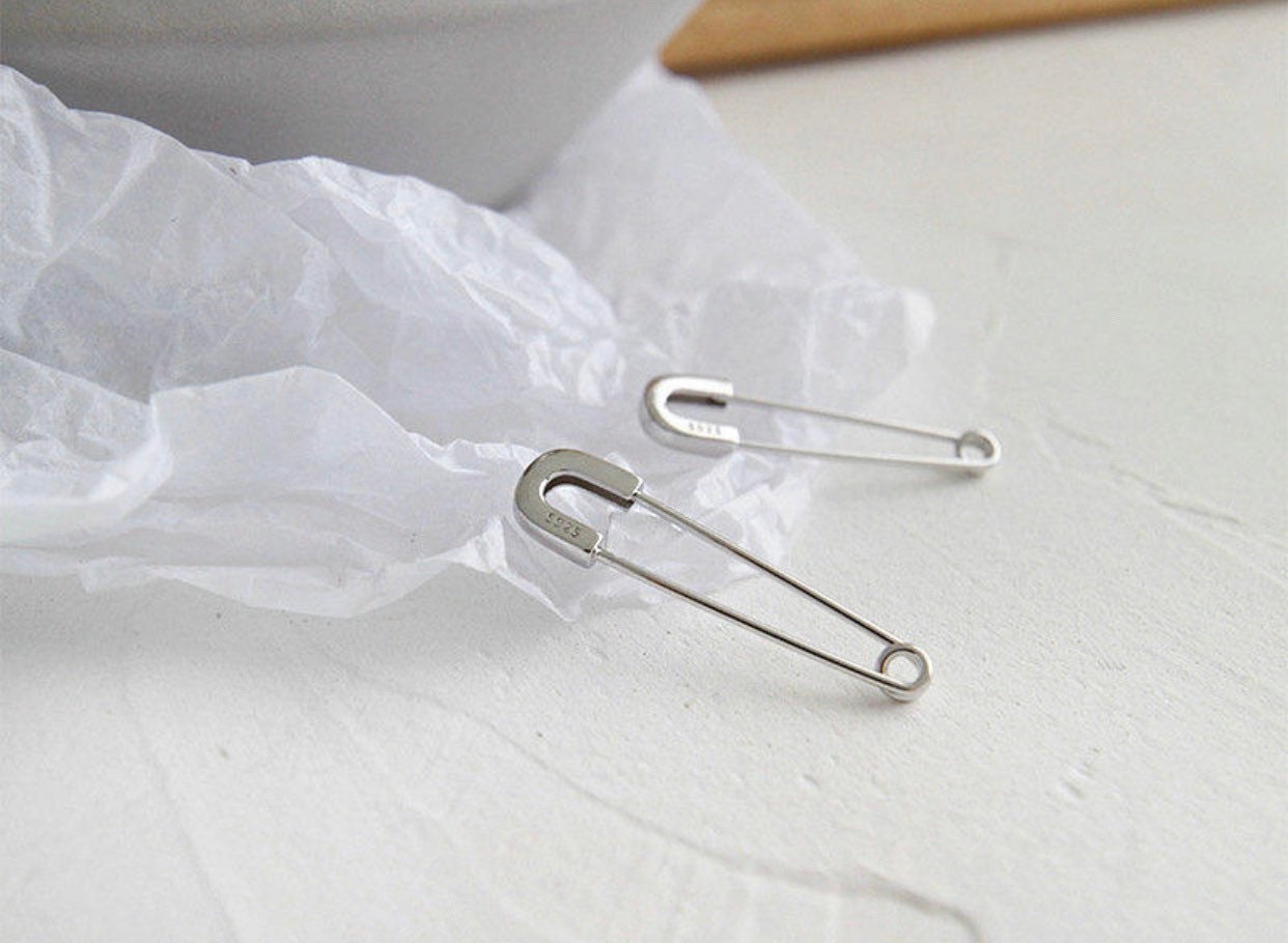 Pendientes de clip de papel de plata de ley 925 y vermil de oro amarillo de 18 k, pendientes de pasador de seguridad, pendientes apilables, pendientes de lóbulo de oreja de cartílago
