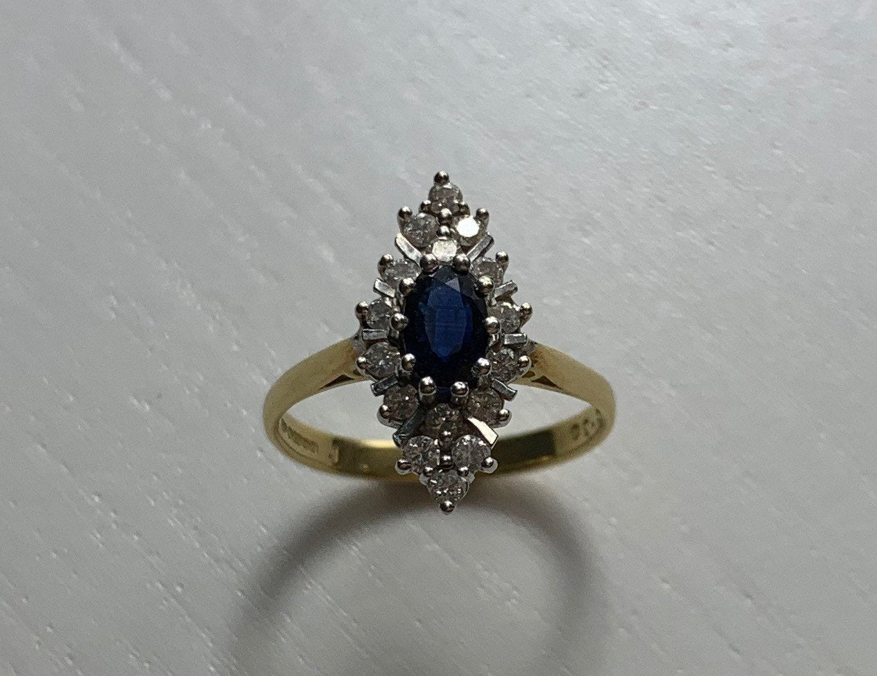 Vintage 18k Gold Sapphire and Diamond Ring,Engagement Anniversary Birthday Gift,Cocktail Ring,September Birthstone,Size K 1/2,US 51/2