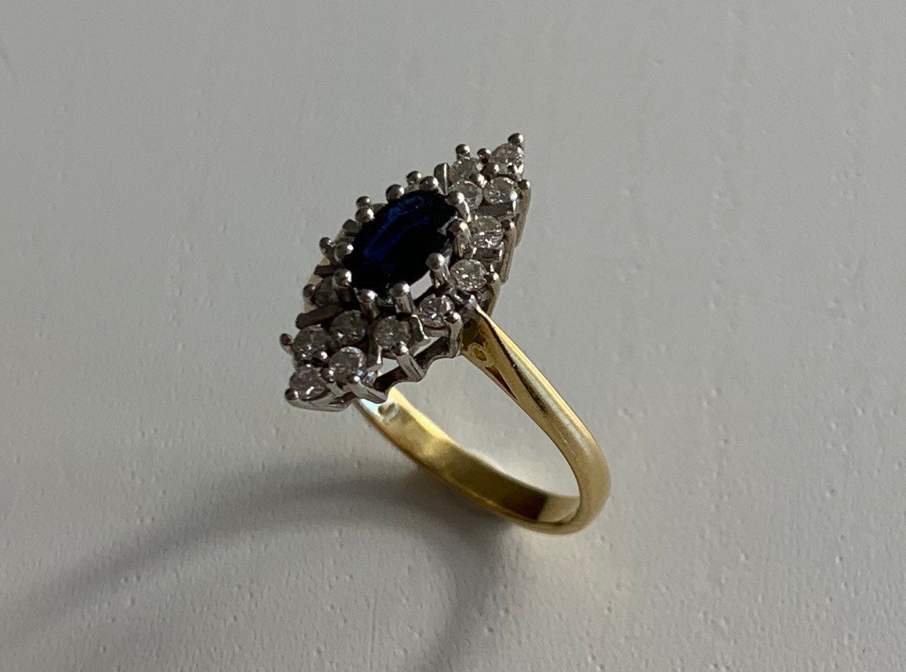Vintage 18k Gold Sapphire and Diamond Ring,Engagement Anniversary Birthday Gift,Cocktail Ring,September Birthstone,Size K 1/2,US 51/2