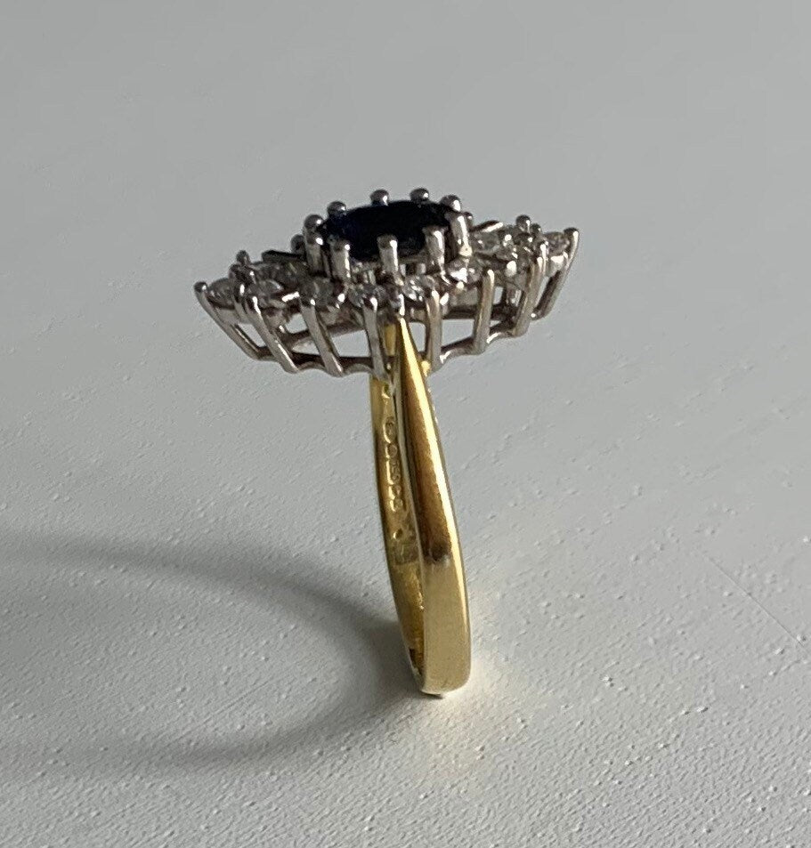Vintage 18k Gold Sapphire and Diamond Ring,Engagement Anniversary Birthday Gift,Cocktail Ring,September Birthstone,Size K 1/2,US 51/2