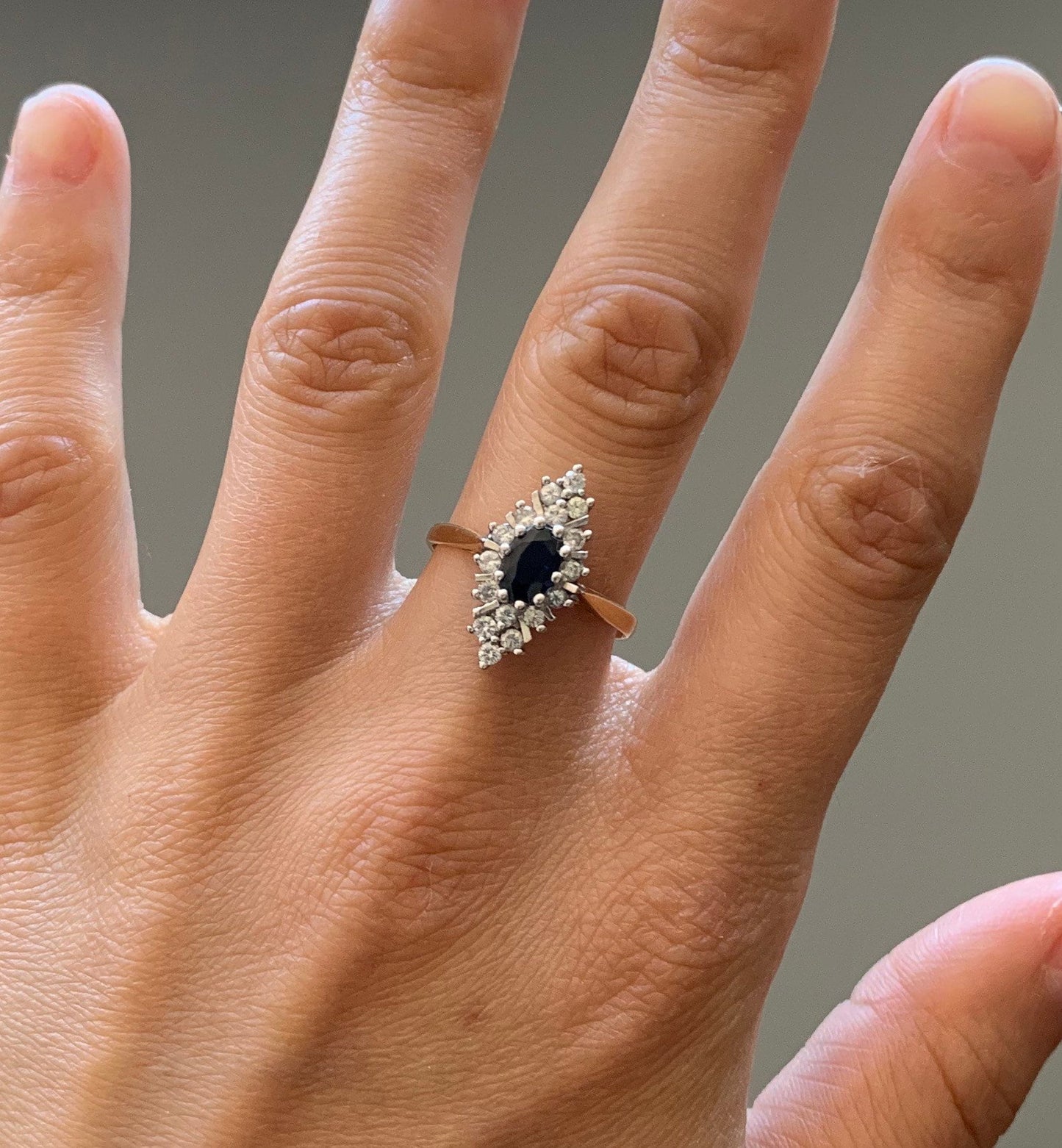 Vintage 18k Gold Sapphire and Diamond Ring,Engagement Anniversary Birthday Gift,Cocktail Ring,September Birthstone,Size K 1/2,US 51/2