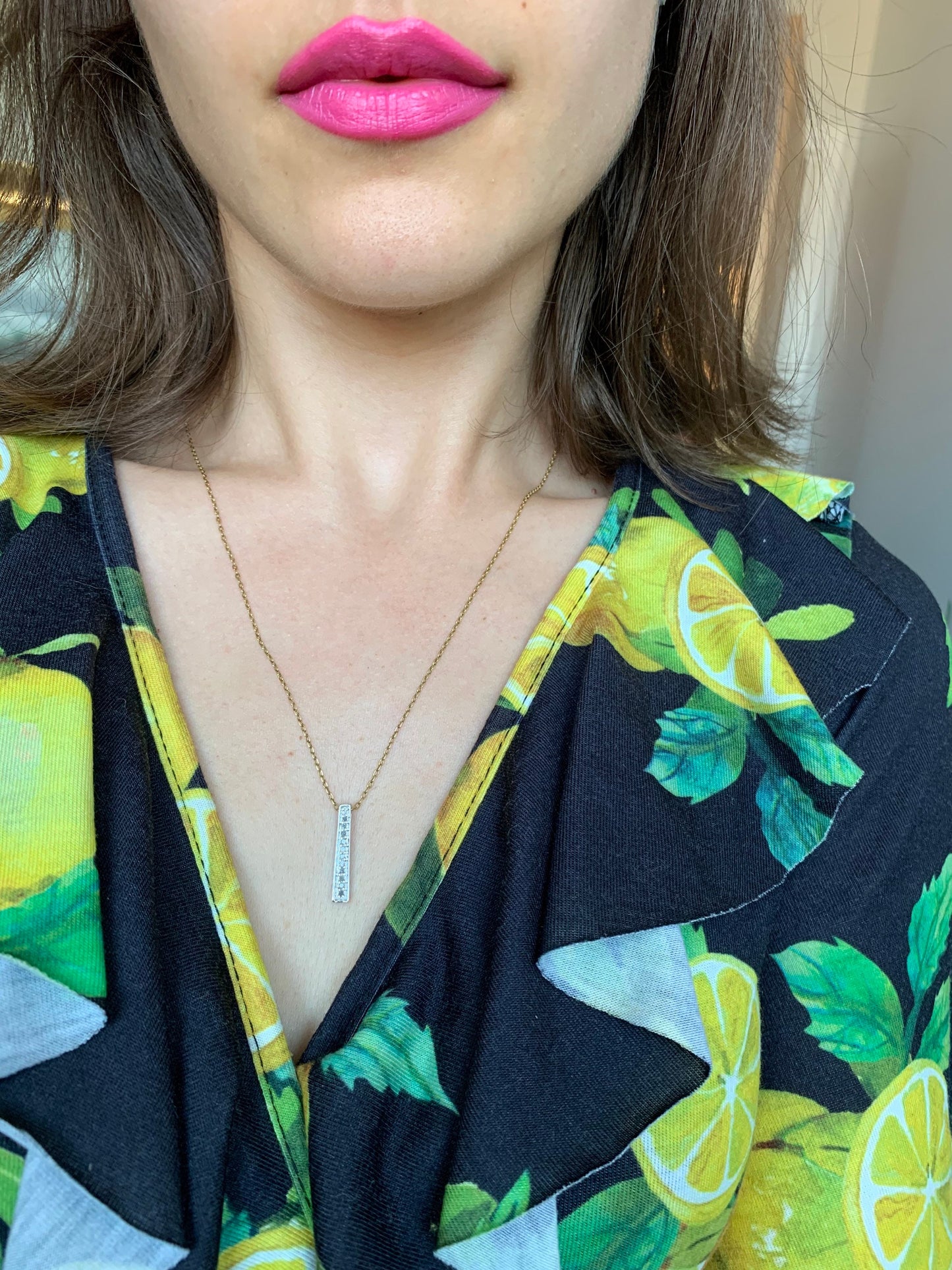 Colgante de barra de oro blanco de 9 quilates con diamantes vintage, regalo de cumpleaños de aniversario nupcial de compromiso para ella