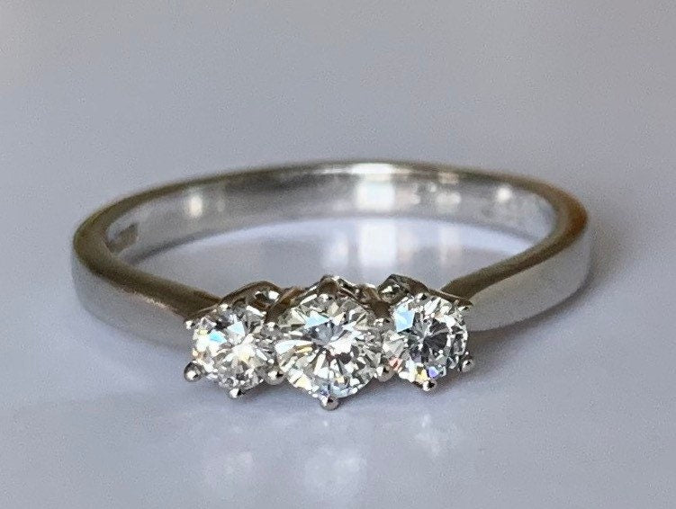 Vintage 0.35 CTW Diamond Trilogy Platinum Ring,Engagement Ring,Anniversary Ring,April Birthstone,Size UK M,US 6 1/4