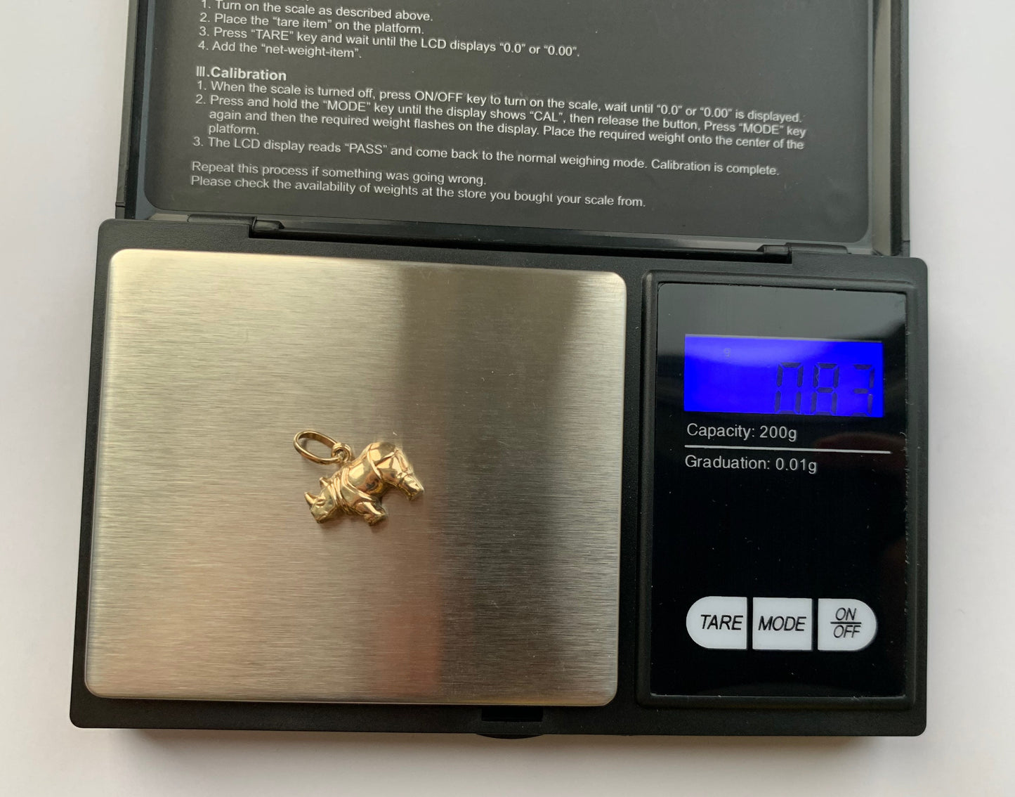 Encanto/colgante de rinoceronte de oro amarillo vintage de 9 quilates (0,83 g)