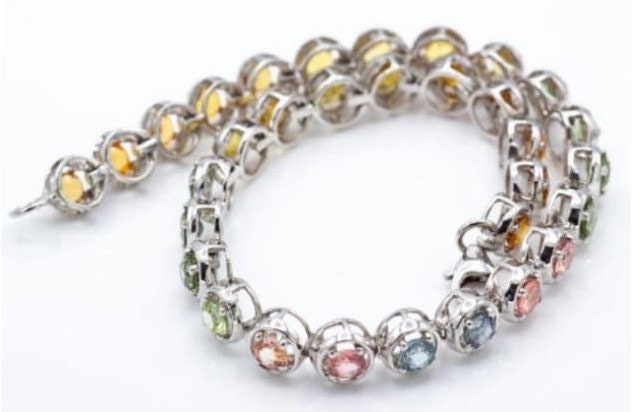 Vintage 7.8ct Fancy Color Zafiro en pulsera de oro blanco de 9K, pulsera de tenis, regalo de cumpleaños, regalo de Navidad