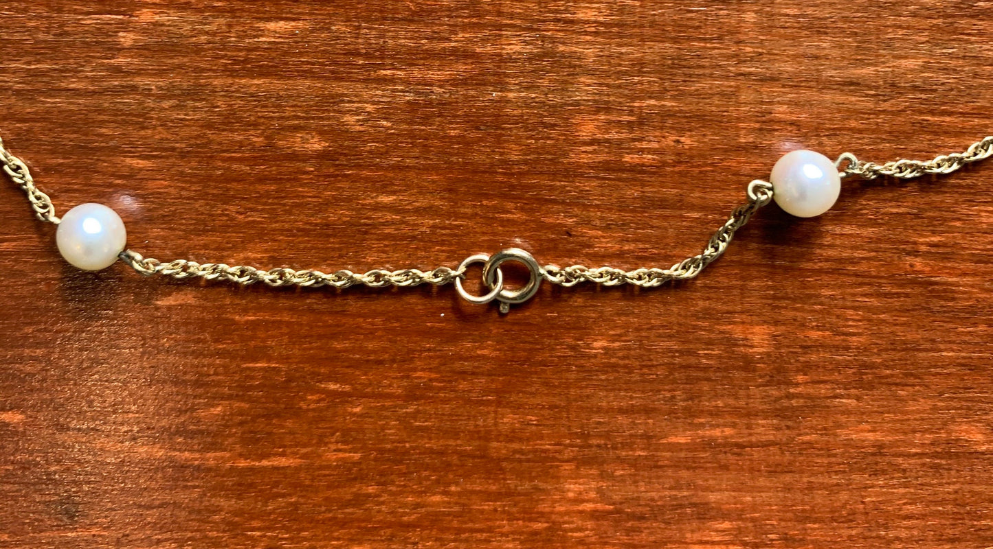 Collar de cadena vintage de oro amarillo de 27 pulgadas y 9 quilates y perlas blancas naturales de agua dulce (11,62 g)