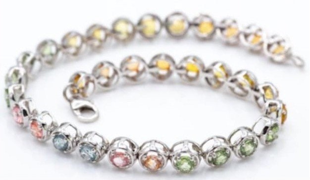 Vintage 7.8ct Fancy Color Zafiro en pulsera de oro blanco de 9K, pulsera de tenis, regalo de cumpleaños, regalo de Navidad