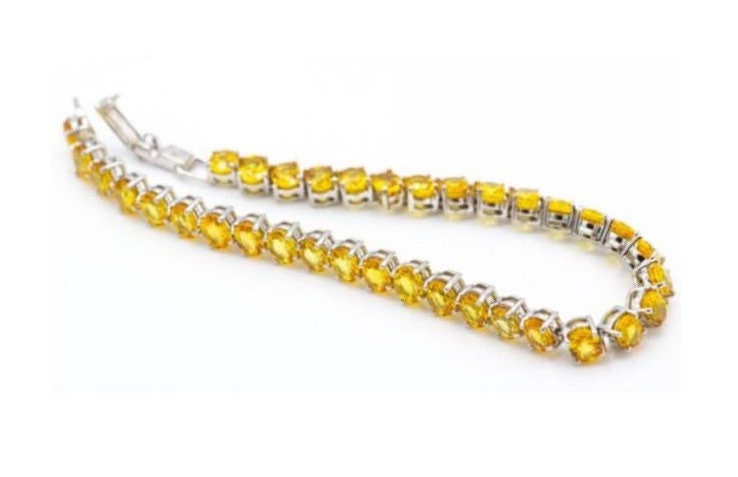 Pulsera vintage de zafiro amarillo de 14 qt en oro blanco de 9 qt, pulsera de tenis, piedra de nacimiento de septiembre, regalo de cumpleaños, regalo de Navidad