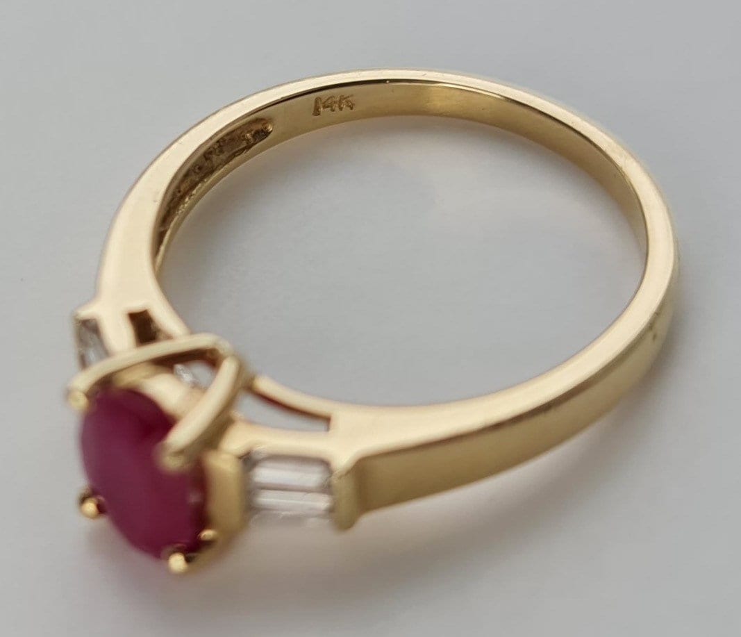 Vintage 14K Yellow Gold 1ct Ruby & Diamond Ring,July April Birthstone,Engagement Anniversary Gift,Birthday Gift,Size UK N,US 6 3/4