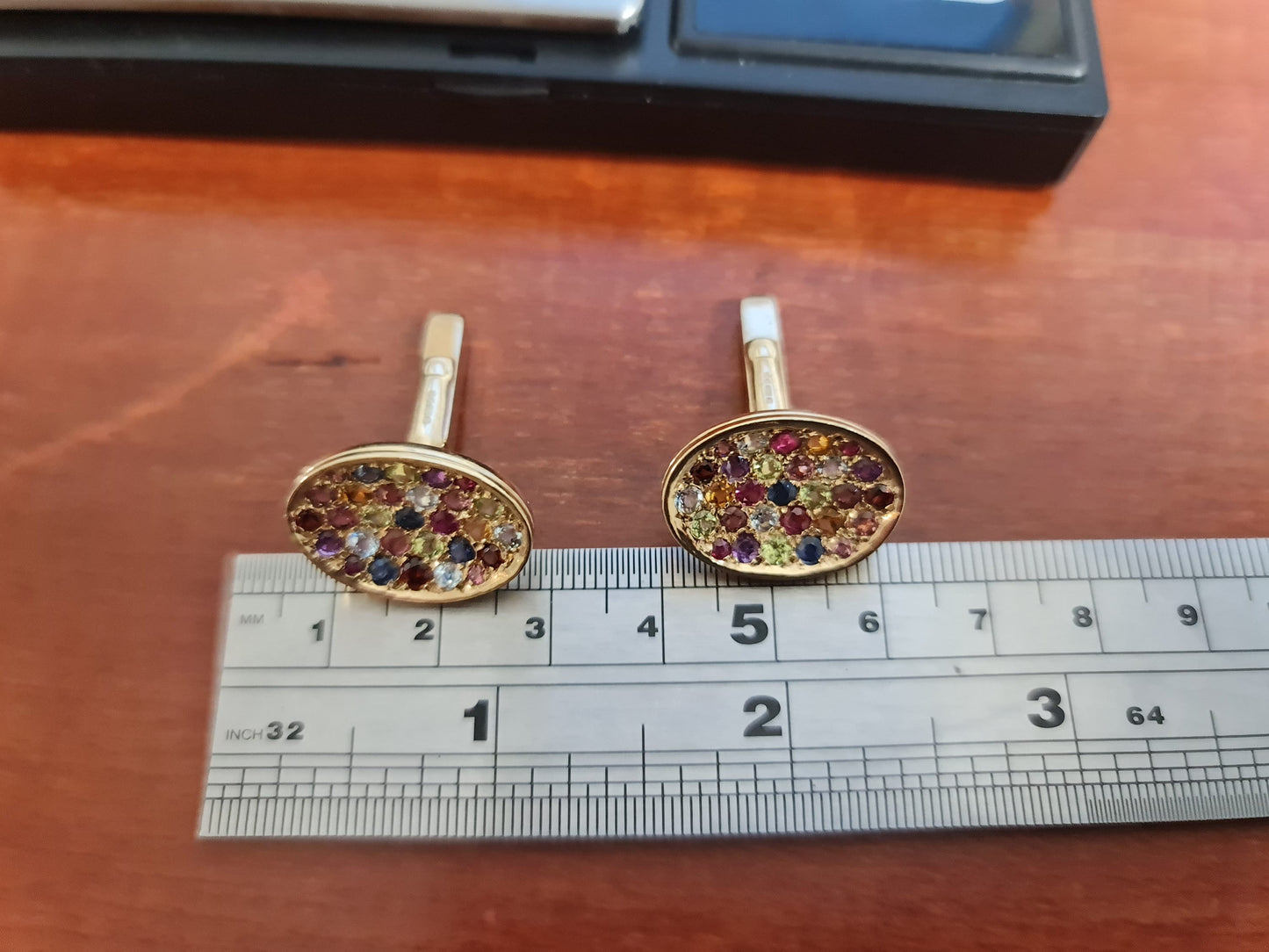 Gemelos de arcoíris con sello de oro de 9 quilates con rubí, zafiro, aguamarina, granate y amatista, regalos para él
