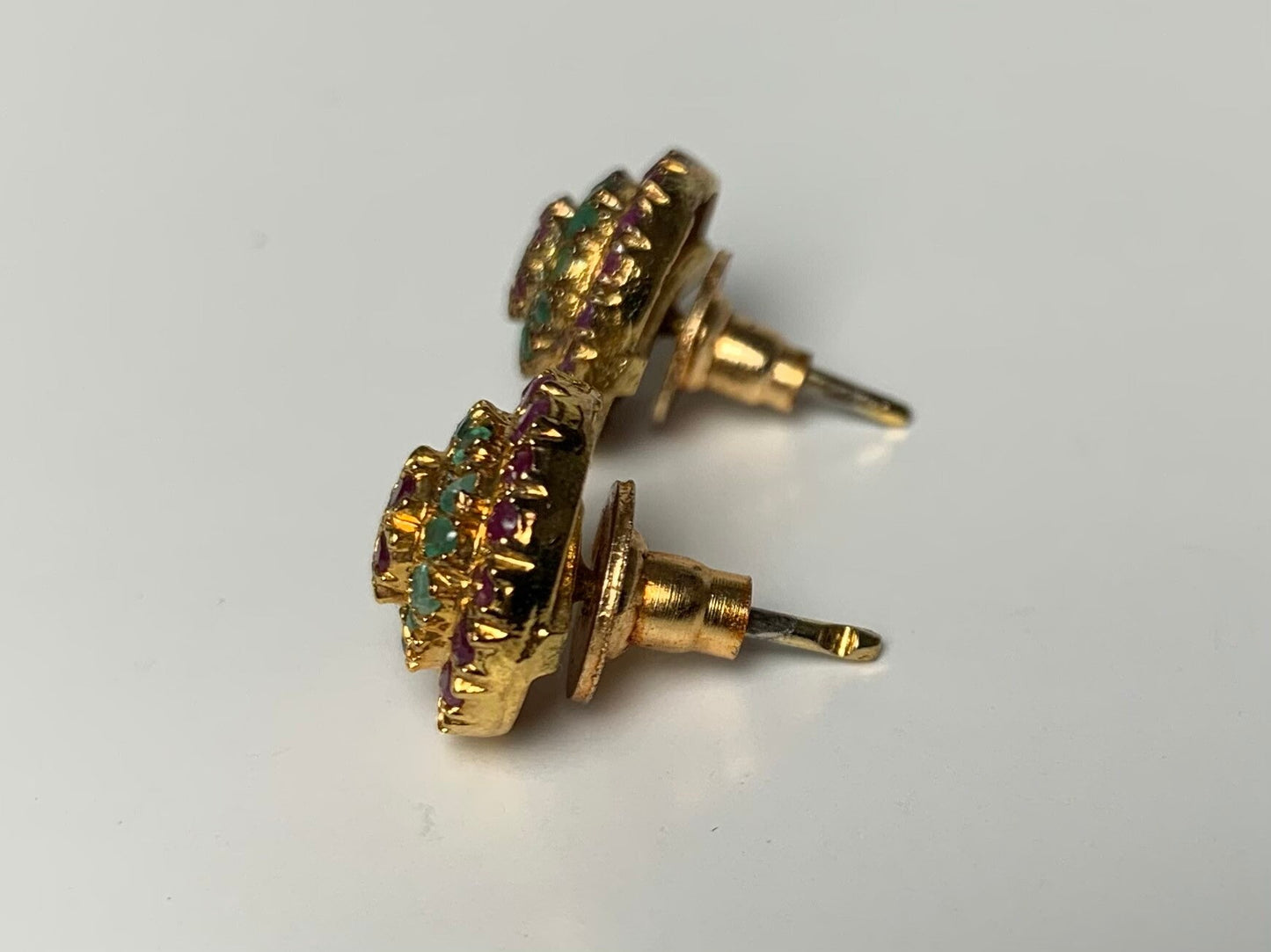 Vintage 2.3ct Ruby & 1.12ct Emerald Stud Gold Earrings