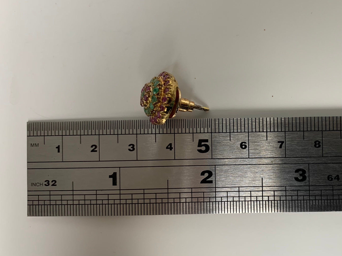 Vintage 2.3ct Ruby & 1.12ct Emerald Stud Gold Earrings