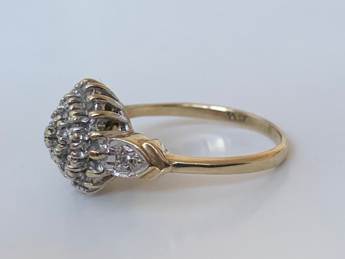 Vintage 1/5ct Diamond 9ct Yellow Gold Cluster Ring,Size UK O,US 7 1/4
