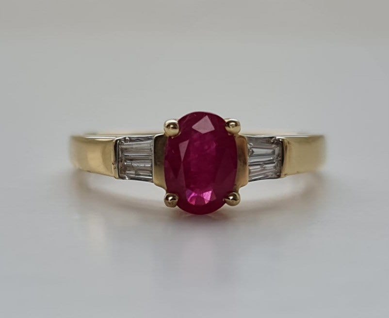 Vintage 14K Yellow Gold 1ct Ruby & Diamond Ring,July April Birthstone,Engagement Anniversary Gift,Birthday Gift,Size UK N,US 6 3/4