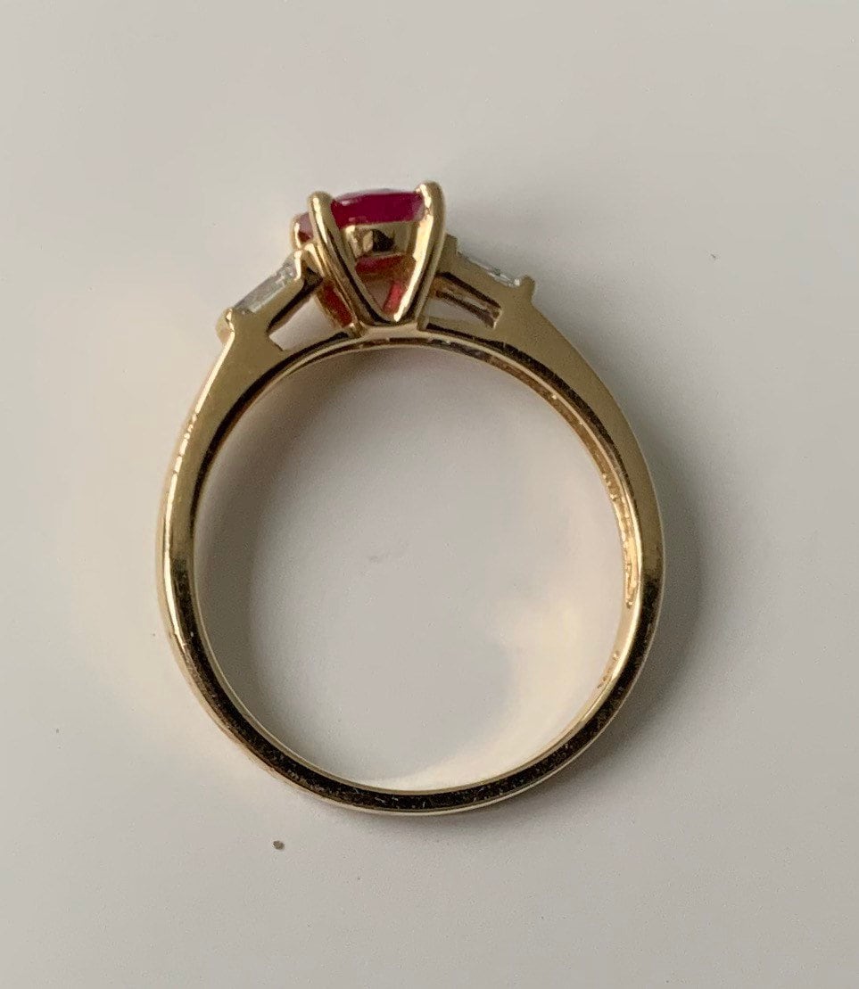 Vintage 14K Yellow Gold 1ct Ruby & Diamond Ring,July April Birthstone,Engagement Anniversary Gift,Birthday Gift,Size UK N,US 6 3/4