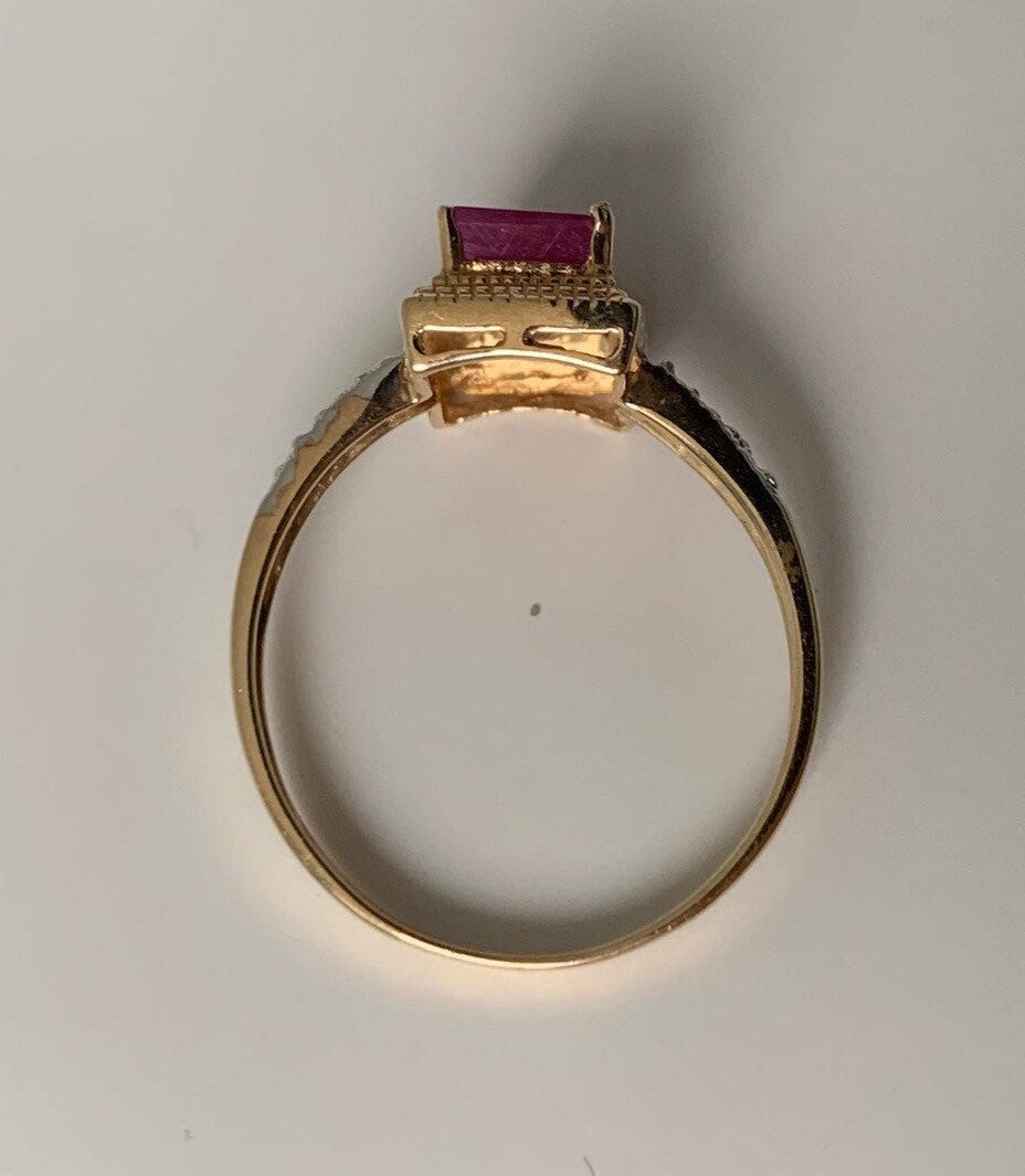 Vintage 1.15ct Ruby & Diamond 10K Gold,Anniversary Gift,Burthday Gift,July April Birthstone,Ring Size UK N,US 6 3/4