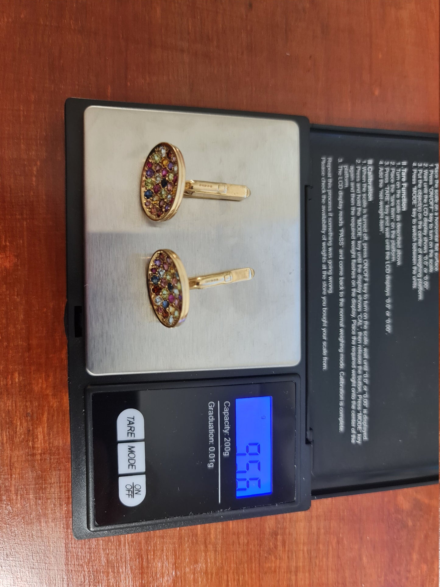 Gemelos de arcoíris con sello de oro de 9 quilates con rubí, zafiro, aguamarina, granate y amatista, regalos para él