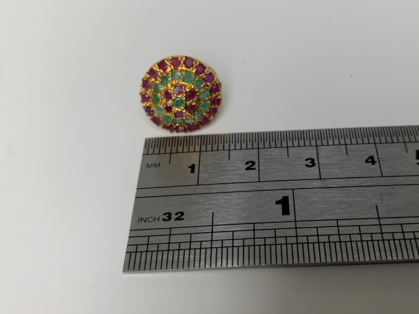 Vintage 2.3ct Ruby & 1.12ct Emerald Stud Gold Earrings