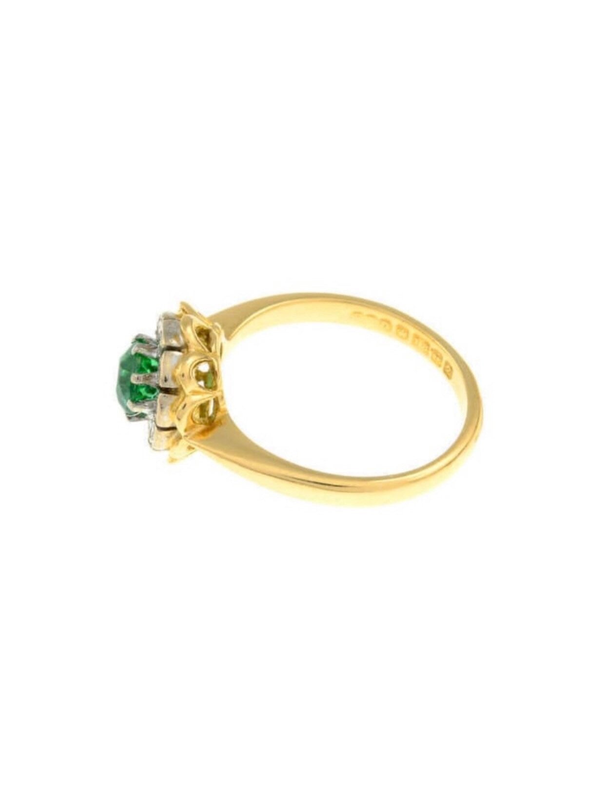 Vintage 18ct Gold Diamond & Synthetic Emerald Cluster Ring,Engagement Ring,Anniversary Ring,Size UK M,US 6 1/4