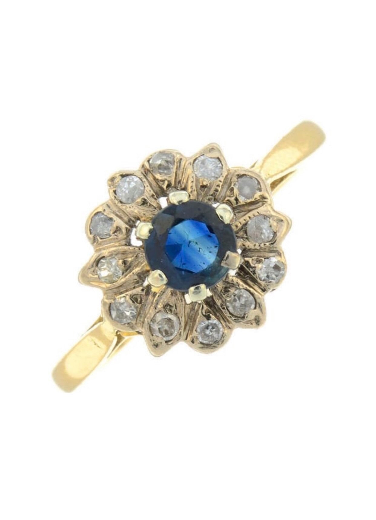 Vintage 0.34ct Sapphire and Diamond 18ct Gold Cluster Ring,Size UK M 1/2,US 6 1/2