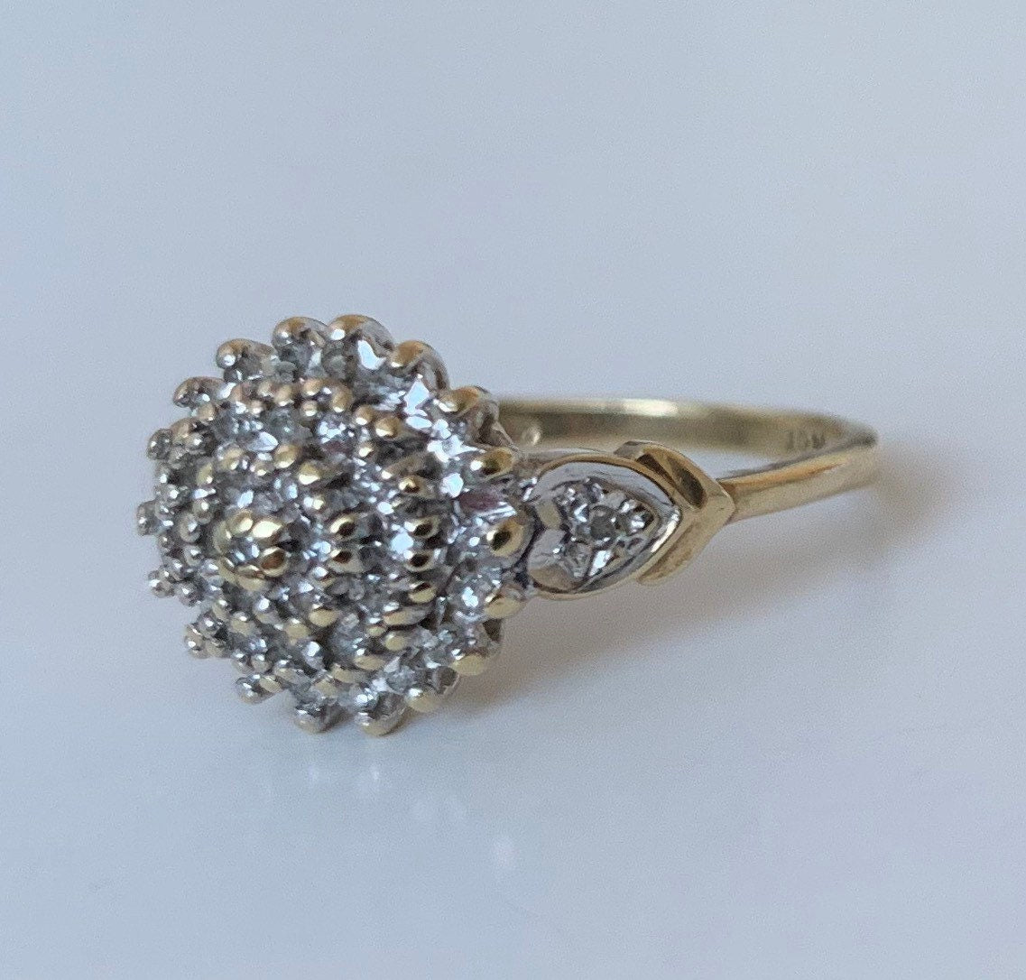 Vintage 1/5ct Diamond 9ct Yellow Gold Cluster Ring,Size UK O,US 7 1/4