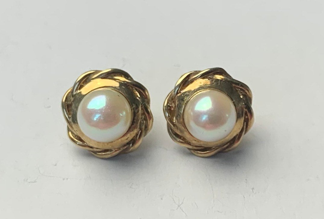 خمر 9ct الذهب الأصفر أقراط اللؤلؤ