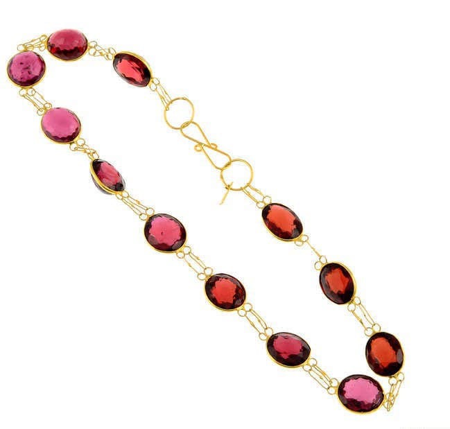 Pulsera de granate de oro de 14 quilates, regalo para ella, color rubí y naranja