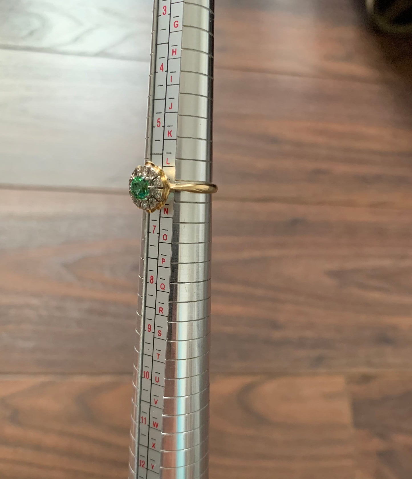 Vintage 18ct Gold Diamond & Synthetic Emerald Cluster Ring,Engagement Ring,Anniversary Ring,Size UK M,US 6 1/4