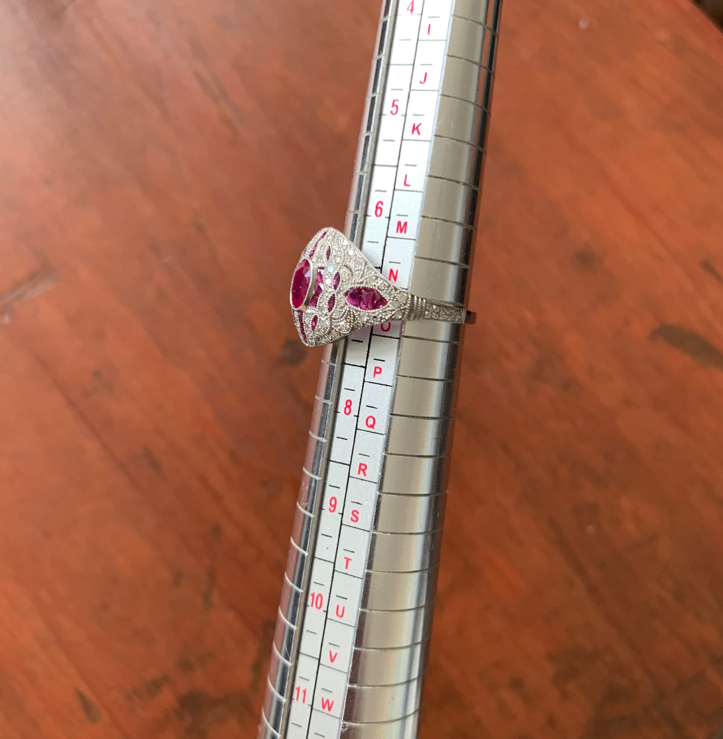 Vintage Platinum 2ct Ruby & Diamond Art Deco Ring, Cocktail Ring, Size UK N 1/2, US 7
