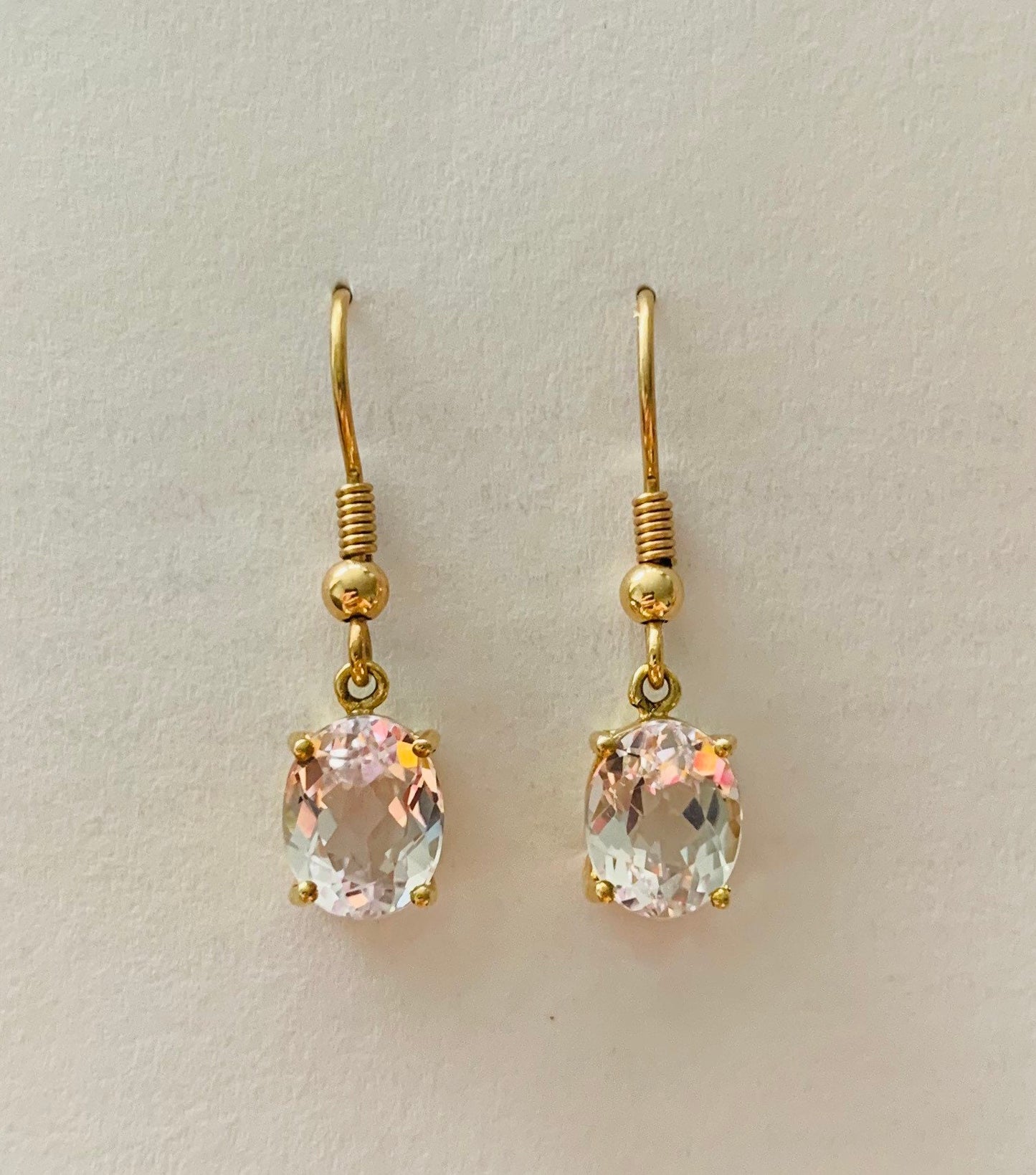 Pendientes colgantes vintage de kunzita brasileña de oro de 9k