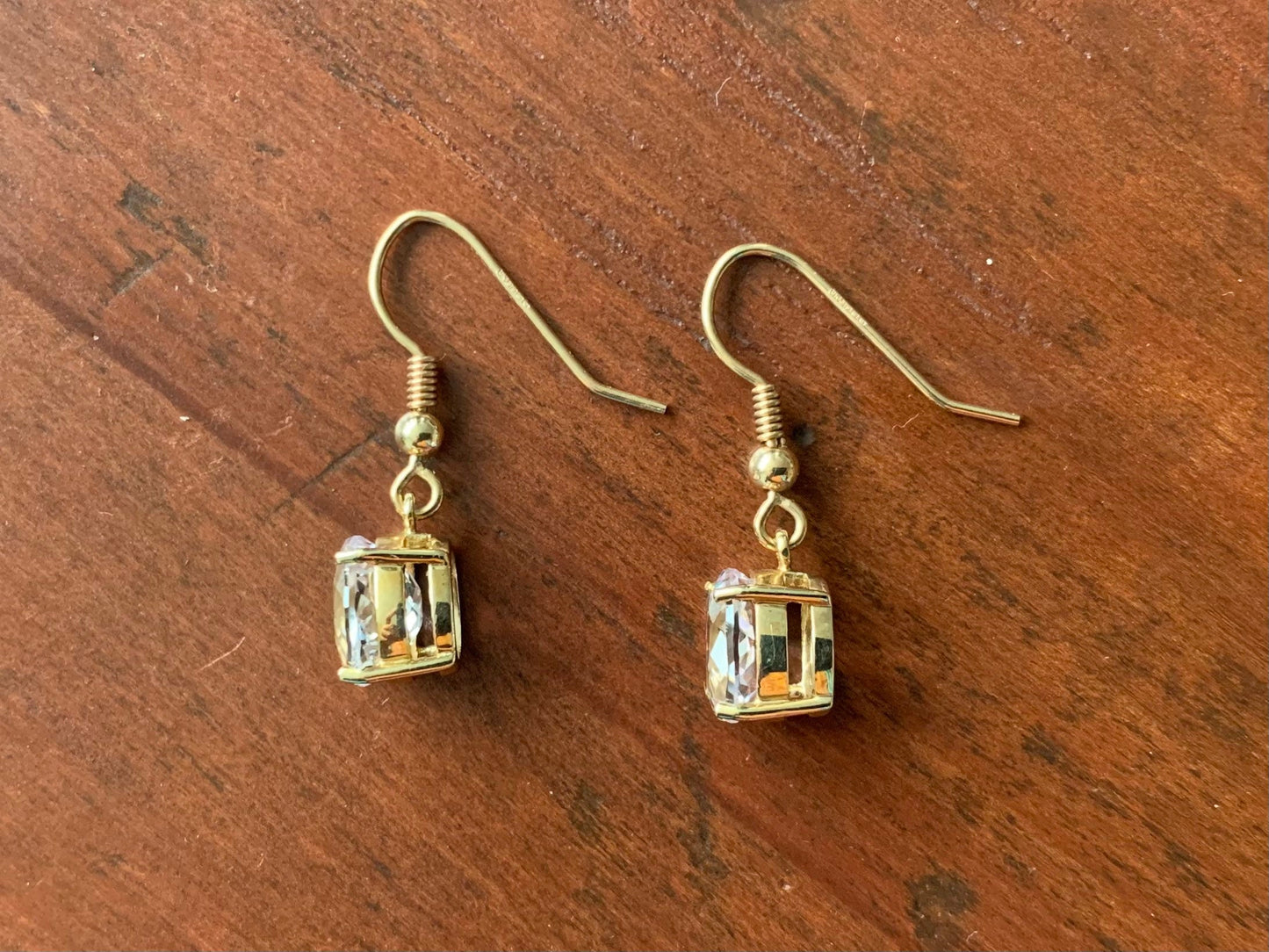 Pendientes colgantes vintage de kunzita brasileña de oro de 9k