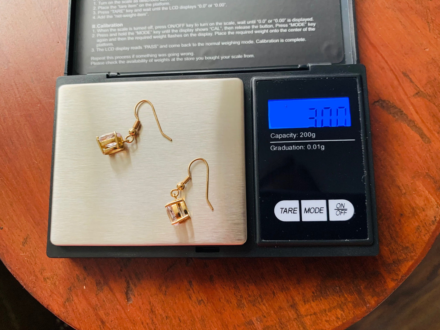 Pendientes colgantes vintage de kunzita brasileña de oro de 9k