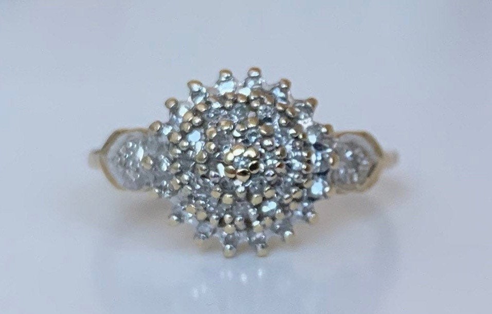 Vintage 1/5ct Diamond 9ct Yellow Gold Cluster Ring,Size UK O,US 7 1/4