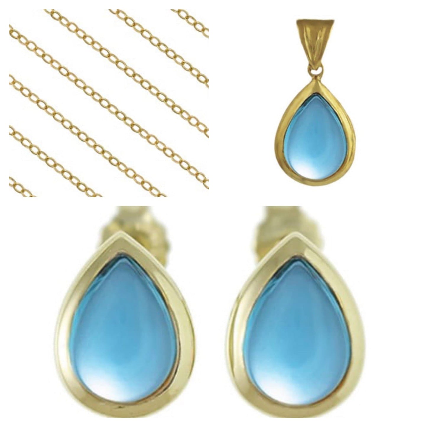 Aretes de topacio cabujón en forma de pera de oro amarillo macizo de 9 k