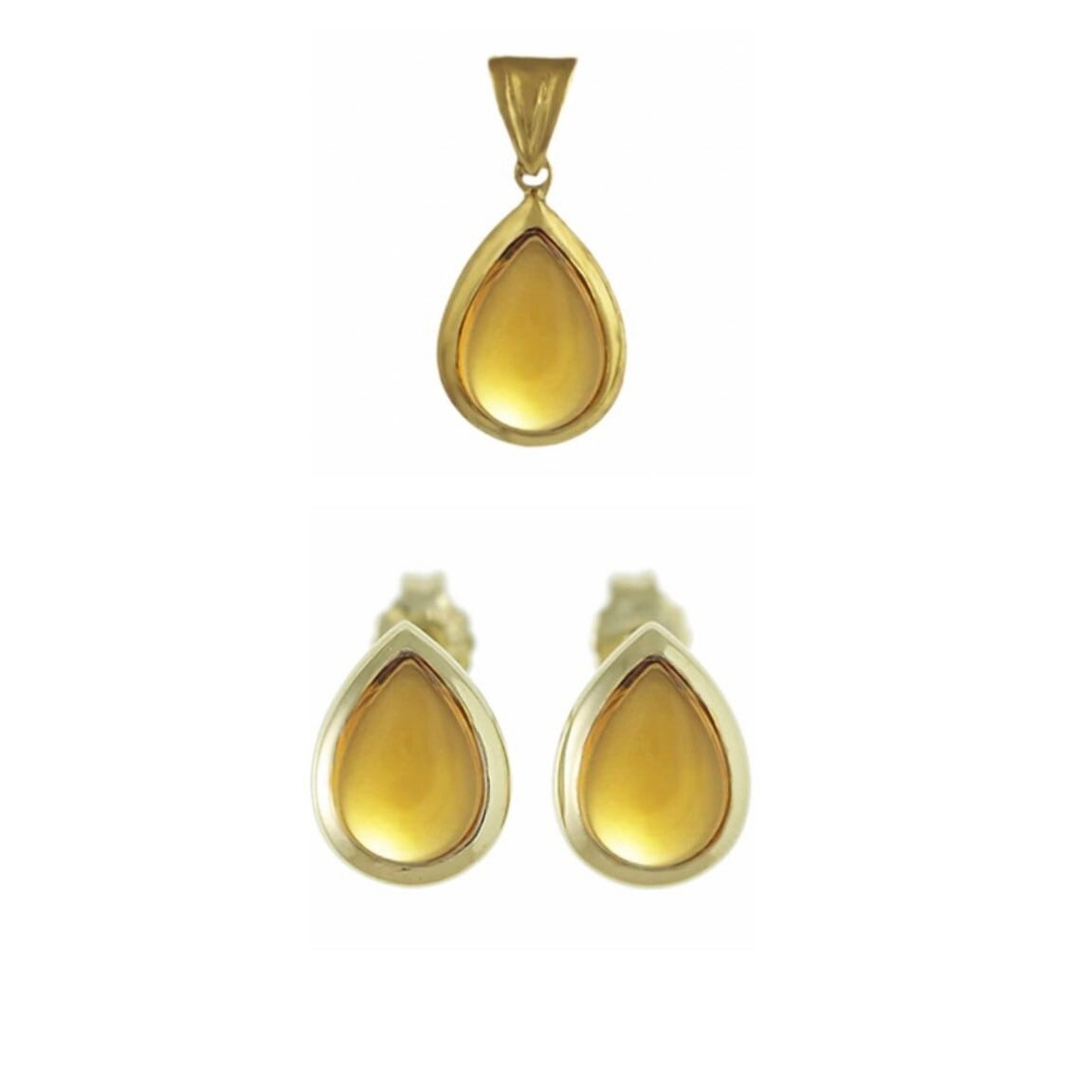 Colgante de citrino cabujón en forma de pera de oro amarillo macizo de 9 k