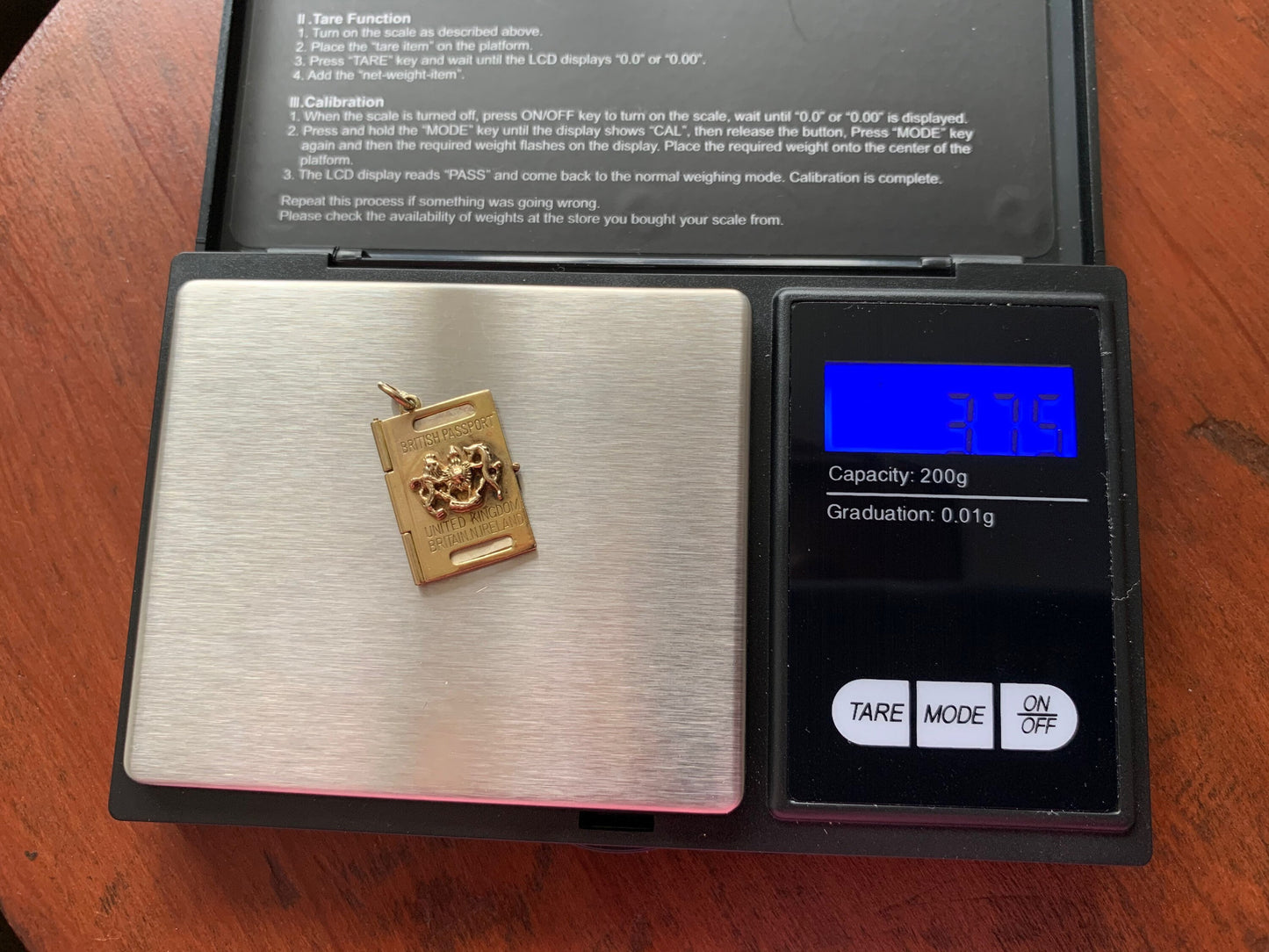 Vintage 9ct Gold Opening British Passport Charm or Pendant