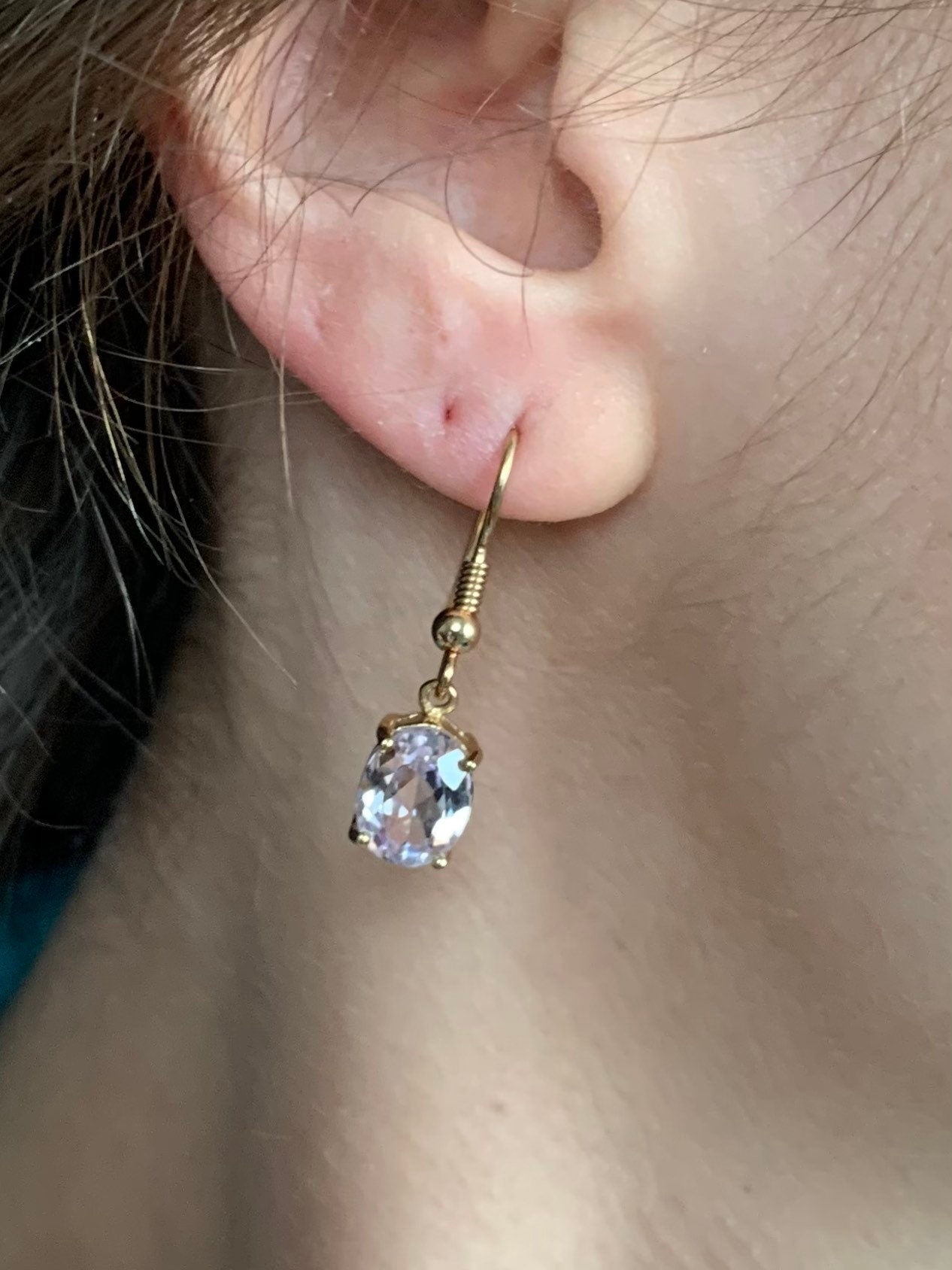 Pendientes colgantes vintage de kunzita brasileña de oro de 9k