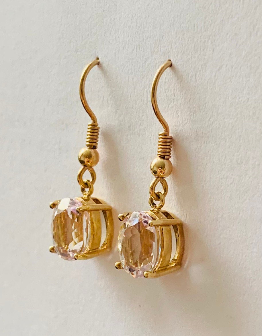 Pendientes colgantes vintage de kunzita brasileña de oro de 9k