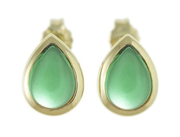 Aretes de fluorita verde cabujón en forma de pera de oro amarillo macizo de 9 k