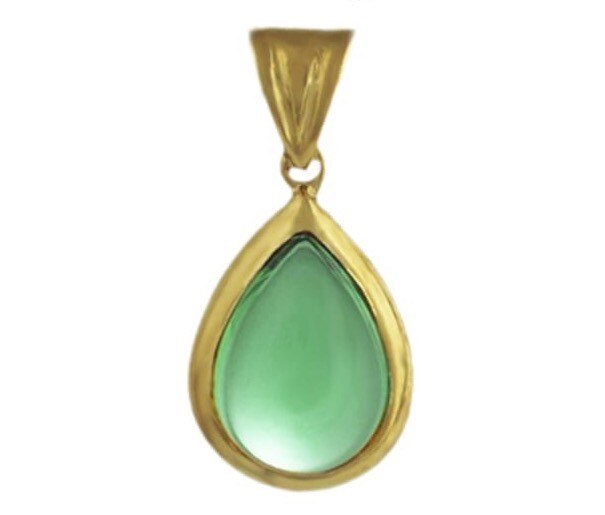 Colgante de fluorita verde cabujón en forma de pera de oro amarillo macizo de 9 k