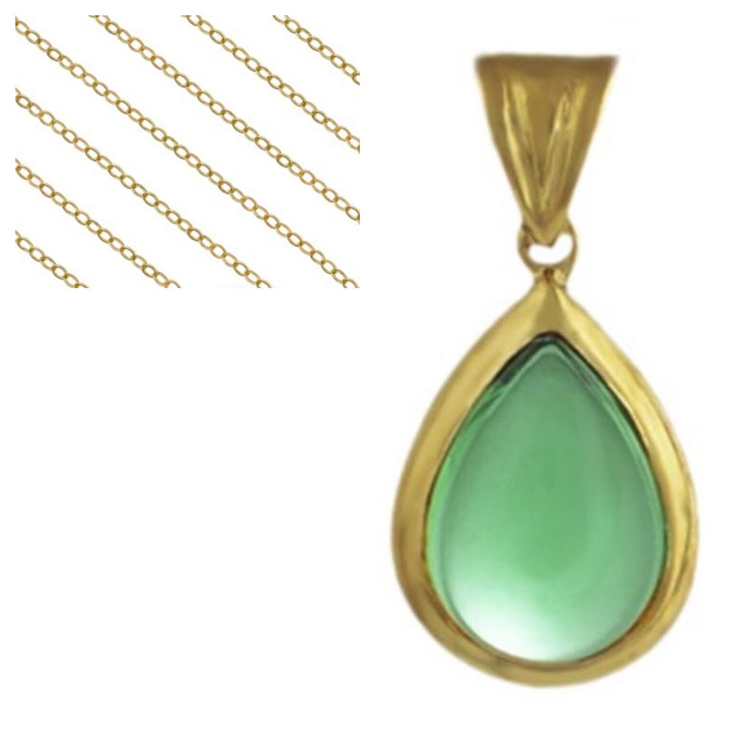 Colgante de fluorita verde cabujón en forma de pera de oro amarillo macizo de 9 k