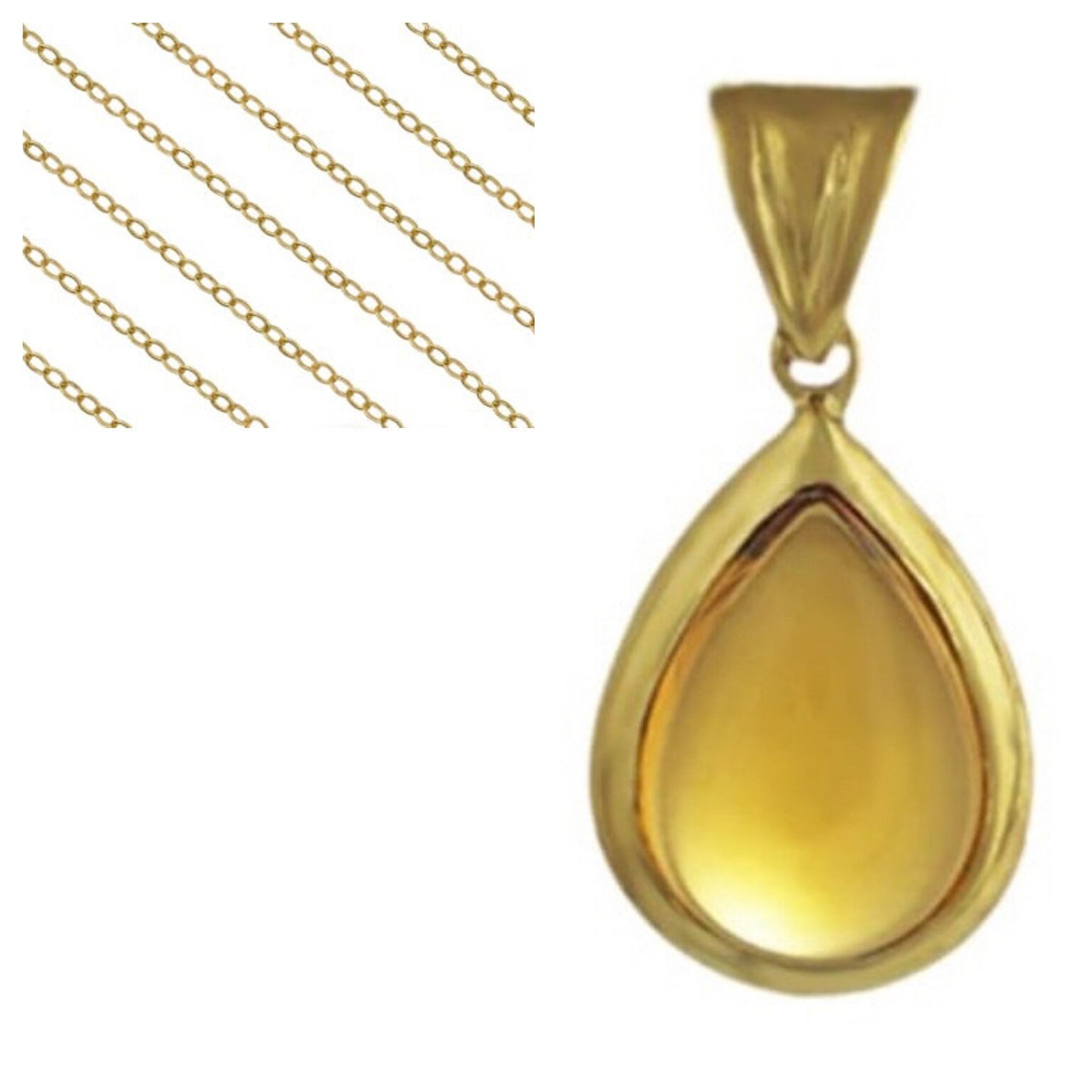 Colgante de citrino cabujón en forma de pera de oro amarillo macizo de 9 k
